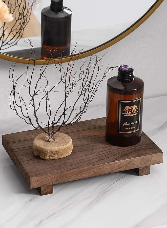 YIM-VIBEHAUS Small Wood Tray Pedestal Stand Farmhouse Bathroom Decor Decorative Wooden Riser Kitchen Soap Dish Holder for Vanity, Counter, Sink 23 x 15 x 3.8 cm  - Image 3