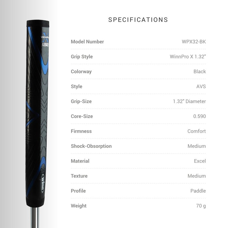 Winn Pro X 1.32 Putter Grip (Jumbo, Black/Blue) - Image 3