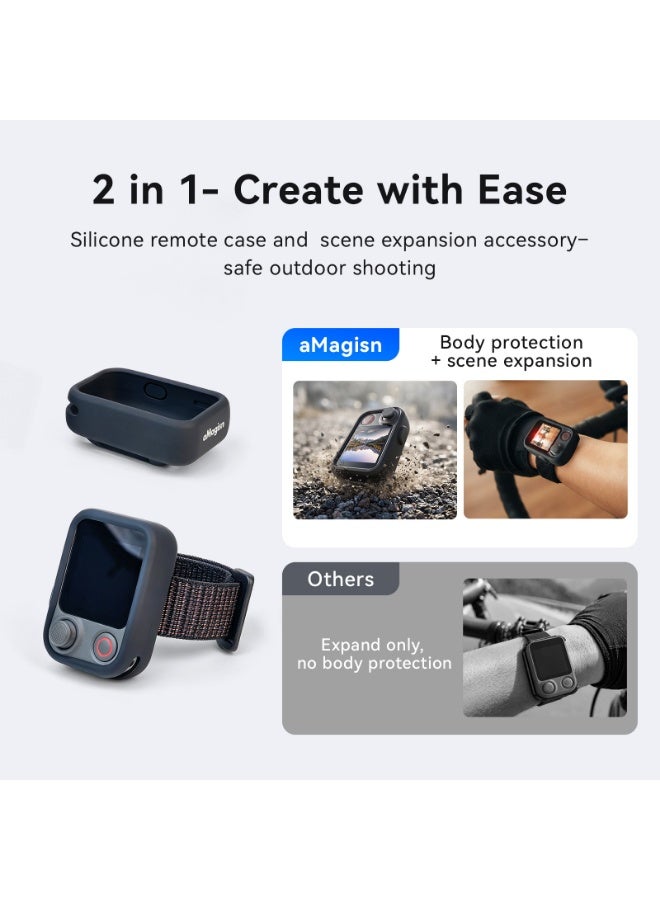 aMagisn مناسب لـ DJI Pocket 4P، حافظة سيليكون لجهاز التحكم عن بعد مع حزام معاينة الشاشة، غطاء حماية بحزام معصم قابل للتعديل، ملحق كاميرا محمول لتصوير الفيديو والمدونات - Image 5