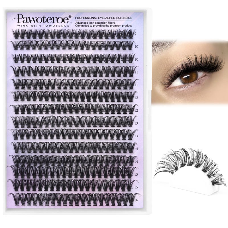 Pawotence Lash Clusters 40D 280pcs Cluster Eyelash Extensions 916mm Mix Eyelash Clusters Lash Extension Individual Lashes for Self Application 40D 007D 916mm
