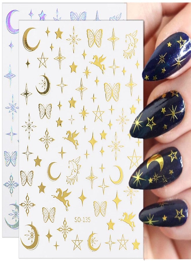 LRKNNO 8 Sheets Butterfly Nail Art Stickers, 3D Holographic Nail Design Stickers, Multicolor, Butterfly, Star, Glossy, Modern, Contemporary, Paper, Nail Decals - Image 4