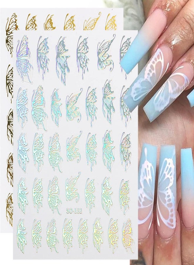 LRKNNO 8 Sheets Butterfly Nail Art Stickers, 3D Holographic Nail Design Stickers, Multicolor, Butterfly, Star, Glossy, Modern, Contemporary, Paper, Nail Decals - Image 2