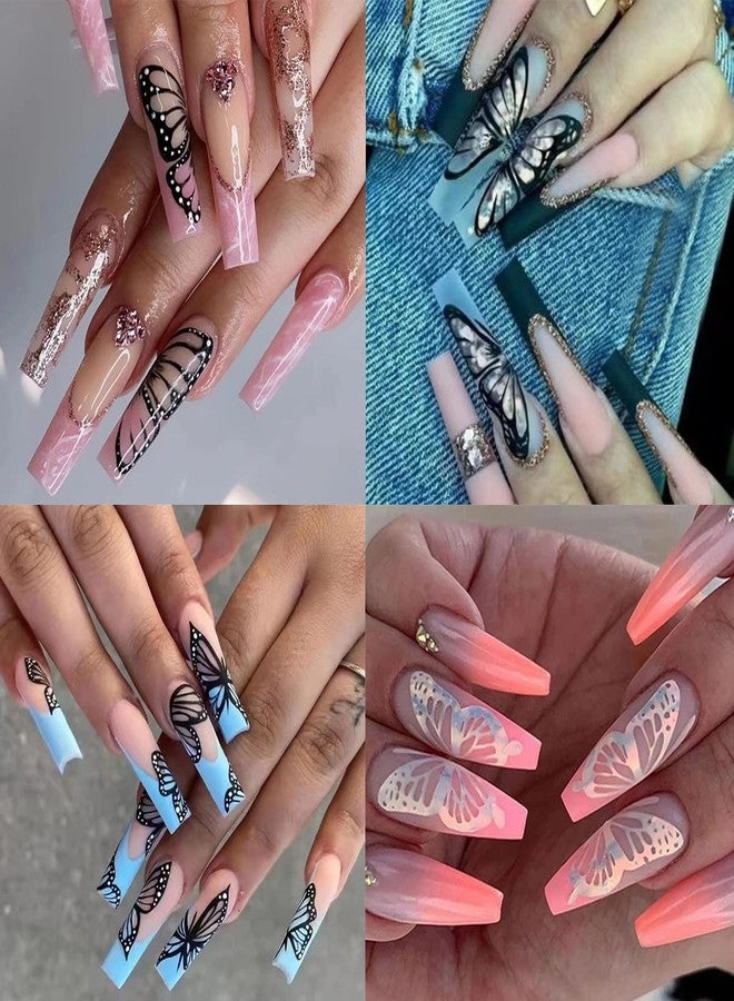 LRKNNO 8 Sheets Butterfly Nail Art Stickers, 3D Holographic Nail Design Stickers, Multicolor, Butterfly, Star, Glossy, Modern, Contemporary, Paper, Nail Decals - Image 3