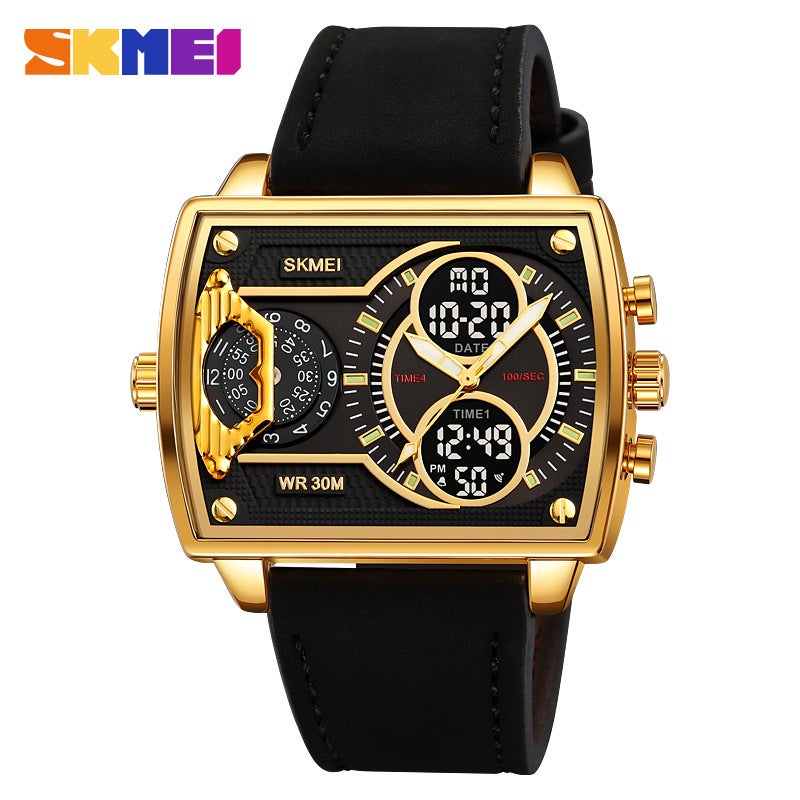 ساعة Skmei رقمية مربعة الشكل متعددة الوظائف هيكل فضي ووجه فضي بسوار من الجلد للرجال - Image 4
