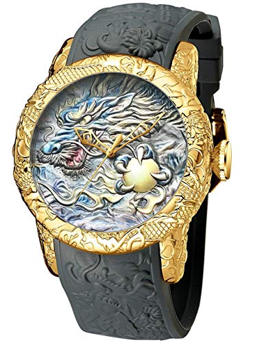 MASTOP Men's Fashion Big Dial 3D Sculpture Dragon Watches Men Quartz Watches Luxury Exquisite Creative Watch (Fashion/Grey) - Image 1