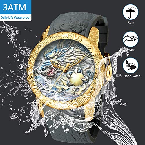 MASTOP Men's Fashion Big Dial 3D Sculpture Dragon Watches Men Quartz Watches Luxury Exquisite Creative Watch (Fashion/Grey) - Image 5