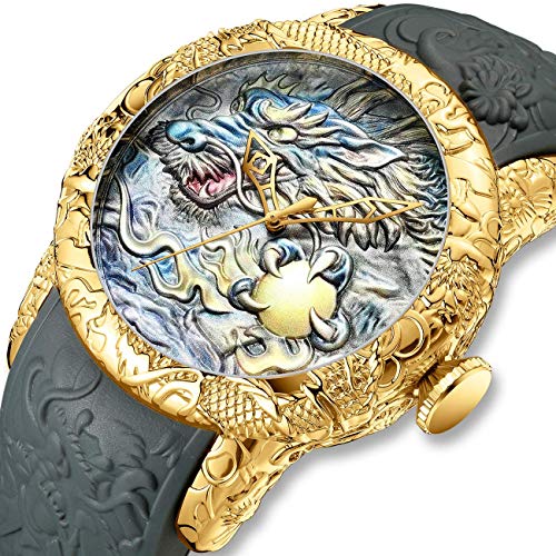 MASTOP Men's Fashion Big Dial 3D Sculpture Dragon Watches Men Quartz Watches Luxury Exquisite Creative Watch (Fashion/Grey) - Image 2