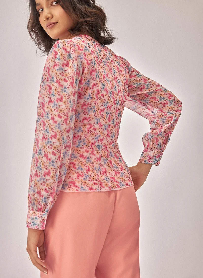The Label Life Floral Chiffon Peplum Blouse