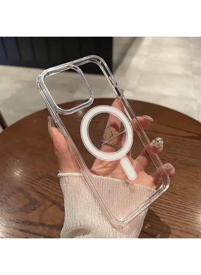 Temu Cute and simple bear sticker design iPhone case, shockproof and drop-resistant protective case, transparent magnetic phone cover that won't yellow, suitable for iPhone 15 Plus