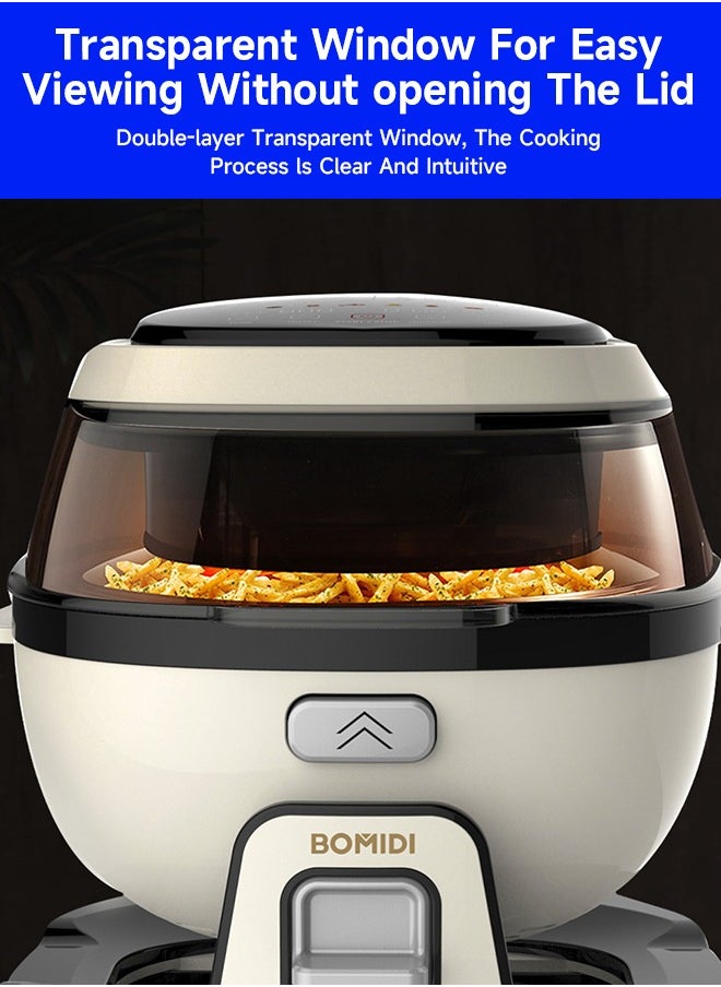 BOMIDI - 6L Multifunctional Air Fryer Cooking Pot | 360° Auto Rotation | Rapid Hot Air Circulation | Oil-Free Frying, Baking, Roasting & Grilling | Digital Touch Control | Advanced Adjustable Temperature Control | Healthier Oil-Free & Low-Fat Cooking | Sleek Top-Mounted Touch Panel for Effortless Operation | BMD-AF01-WHITE - Image 1