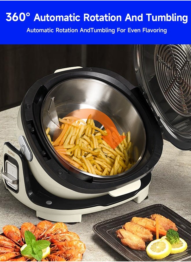 BOMIDI 6L Multifunctional Air Fryer Cooking Pot | 360° Auto Rotation | Rapid Hot Air Circulation | Oil-Free Frying, Baking, Roasting & Grilling | Digital Touch Control | Advanced Adjustable Temperature Control | Healthier Oil-Free & Low-Fat Cooking | Sleek Top-Mounted Touch Panel for Effortless Operation | BMD-AF01-WHITE  - Image 3