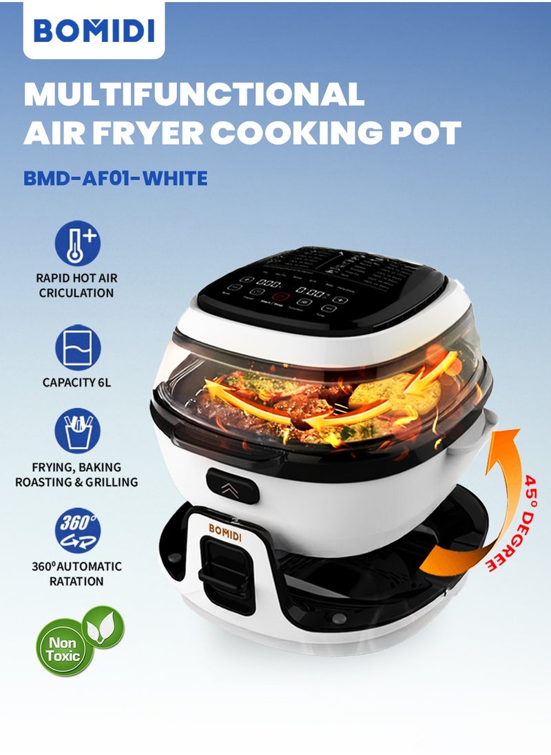 BOMIDI 6L Multifunctional Air Fryer Cooking Pot | 360° Auto Rotation | Rapid Hot Air Circulation | Oil-Free Frying, Baking, Roasting & Grilling | Digital Touch Control | Advanced Adjustable Temperature Control | Healthier Oil-Free & Low-Fat Cooking | Sleek Top-Mounted Touch Panel for Effortless Operation | BMD-AF01-WHITE  - Image 1