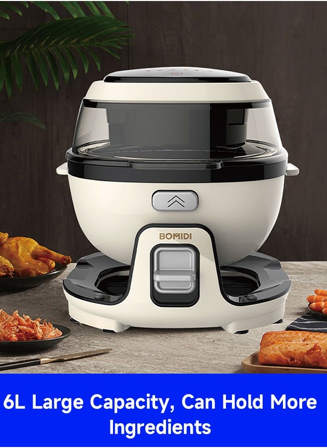 BOMIDI - 6L Multifunctional Air Fryer Cooking Pot | 360° Auto Rotation | Rapid Hot Air Circulation | Oil-Free Frying, Baking, Roasting & Grilling | Digital Touch Control | Advanced Adjustable Temperature Control | Healthier Oil-Free & Low-Fat Cooking | Sleek Top-Mounted Touch Panel for Effortless Operation | BMD-AF01-WHITE - Image 1
