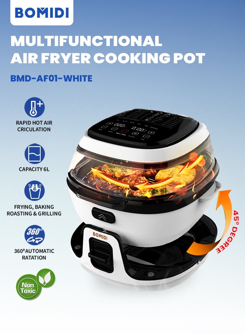 6L Multifunctional Air Fryer Cooking Pot | 360° Auto Rotation | Rapid Hot Air Circulation | Oil-Free Frying, Baking, Roasting & Grilling | Digital Touch Control | Advanced Adjustable Temperature Control | Healthier Oil-Free & Low-Fat Cooking | Sleek Top-Mounted Touch Panel for Effortless Operation | BMD-AF01-WHITE