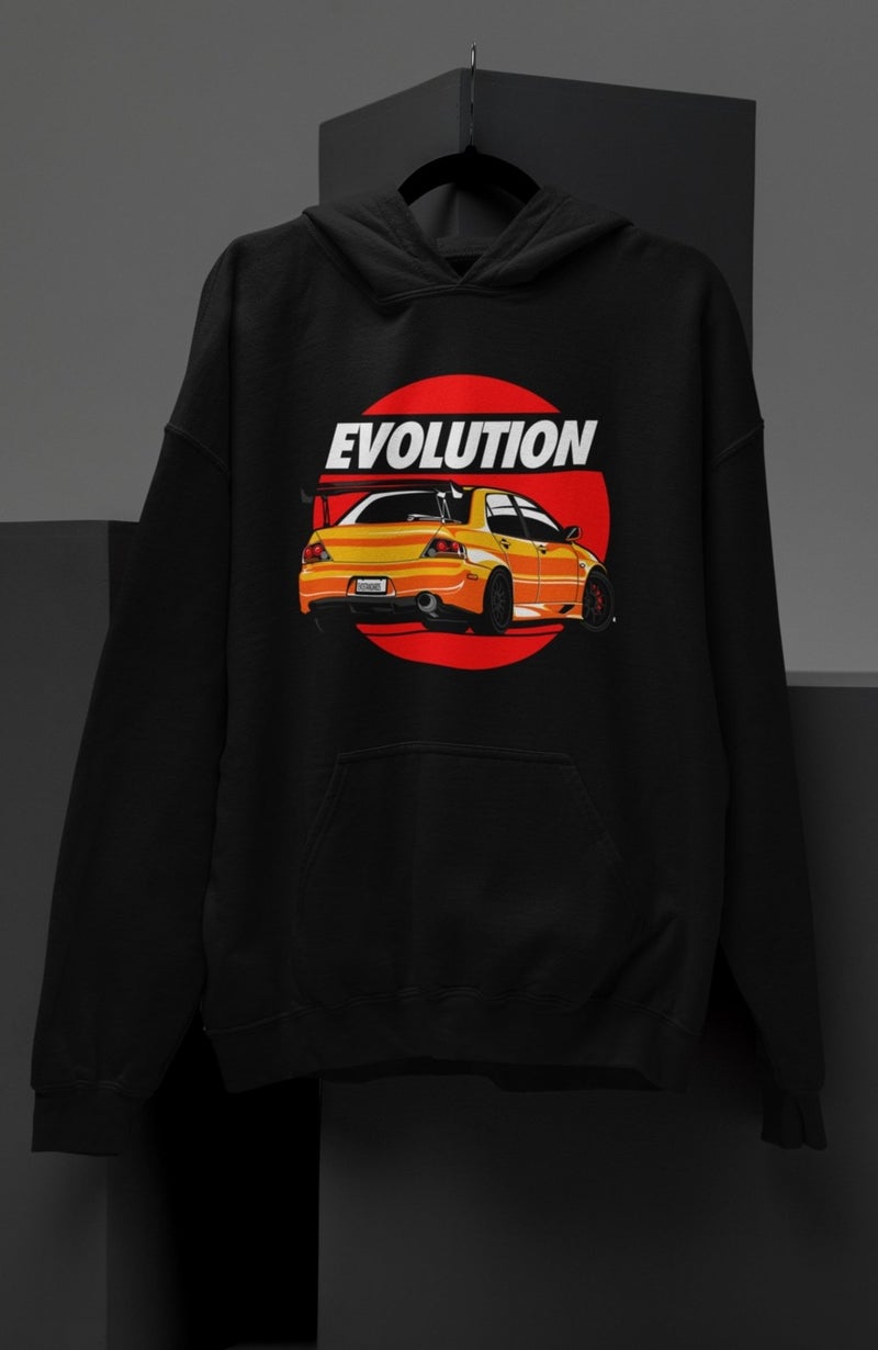 Fuddy Moda Unisex Evolution Car Printed Hooded Sweatshirt, Oversize Car Themed Hoodie  - Image 1