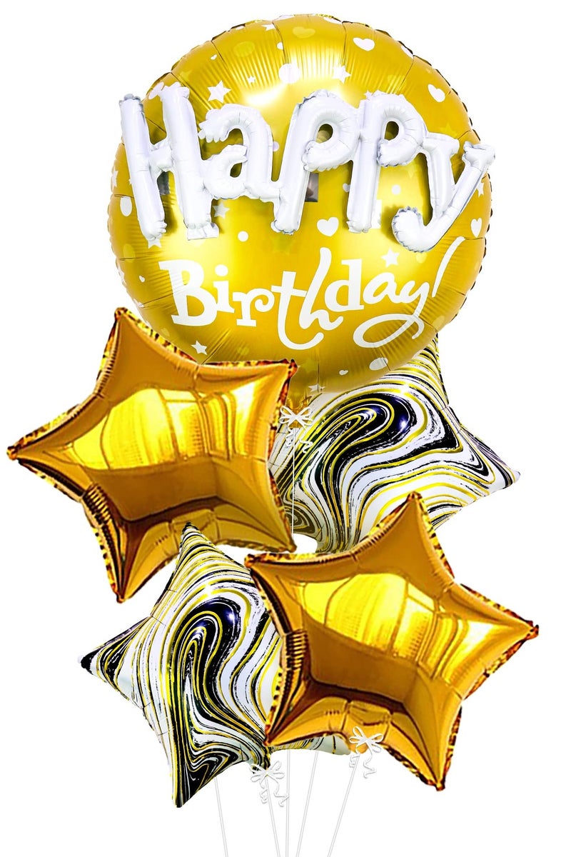 طقم بالونات عيد ميلاد سعيد ذهبي، بالونات ألومنيوم عيد ميلاد سعيد، زينة حفلات عيد ميلاد سعيد، زينة حفلات عيد ميلاد، 23 بوصة، طقم 5 قطع - Image 1