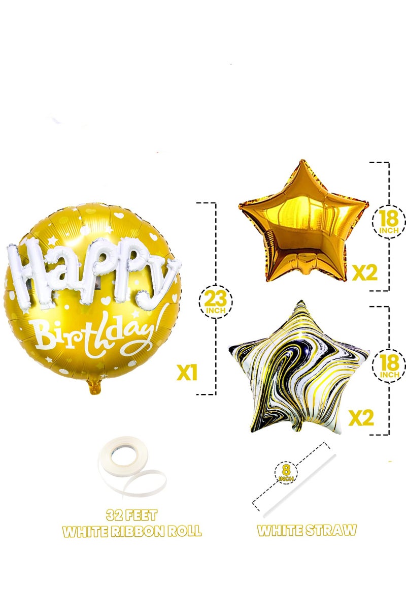 طقم بالونات عيد ميلاد سعيد ذهبي، بالونات ألومنيوم عيد ميلاد سعيد، زينة حفلات عيد ميلاد سعيد، زينة حفلات عيد ميلاد، 23 بوصة، طقم 5 قطع - Image 2