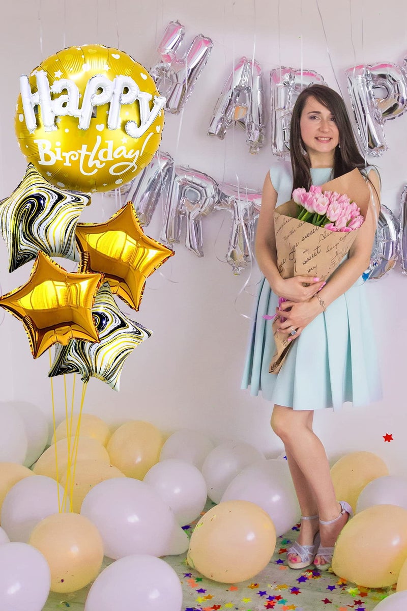 طقم بالونات عيد ميلاد سعيد ذهبي، بالونات ألومنيوم عيد ميلاد سعيد، زينة حفلات عيد ميلاد سعيد، زينة حفلات عيد ميلاد، 23 بوصة، طقم 5 قطع - Image 4