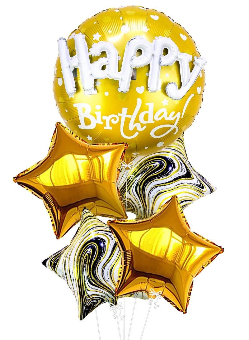 Golden Happy Birthday Balloon Set, Star Aluminum Balloons, Golden Party Decorations, Birthday Party Decorations, 5-piece Set - Image 1
