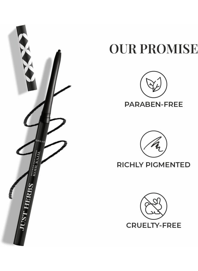 Just Herbs Retractable 2 in 1 Herbal Eyeliner + Kajal with Almond Oil & Vitamin E, 11 Hour Stay, Singlestroke, Smudgeproof & Fadeproof - Black 0.3g  - Image 4