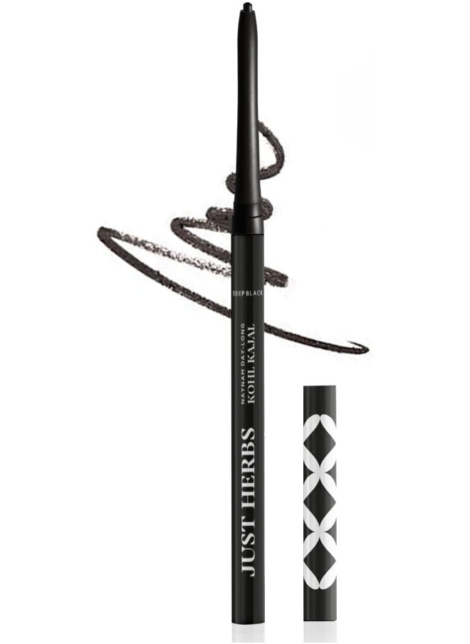 Just Herbs Retractable 2 in 1 Herbal Eyeliner + Kajal with Almond Oil & Vitamin E, 11 Hour Stay, Singlestroke, Smudgeproof & Fadeproof - Black 0.3g  - Image 1
