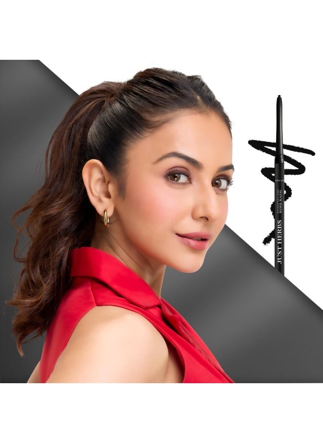 Just Herbs Retractable 2 in 1 Herbal Eyeliner + Kajal with Almond Oil & Vitamin E, 11 Hour Stay, Singlestroke, Smudgeproof & Fadeproof - Black 0.3g  - Image 2