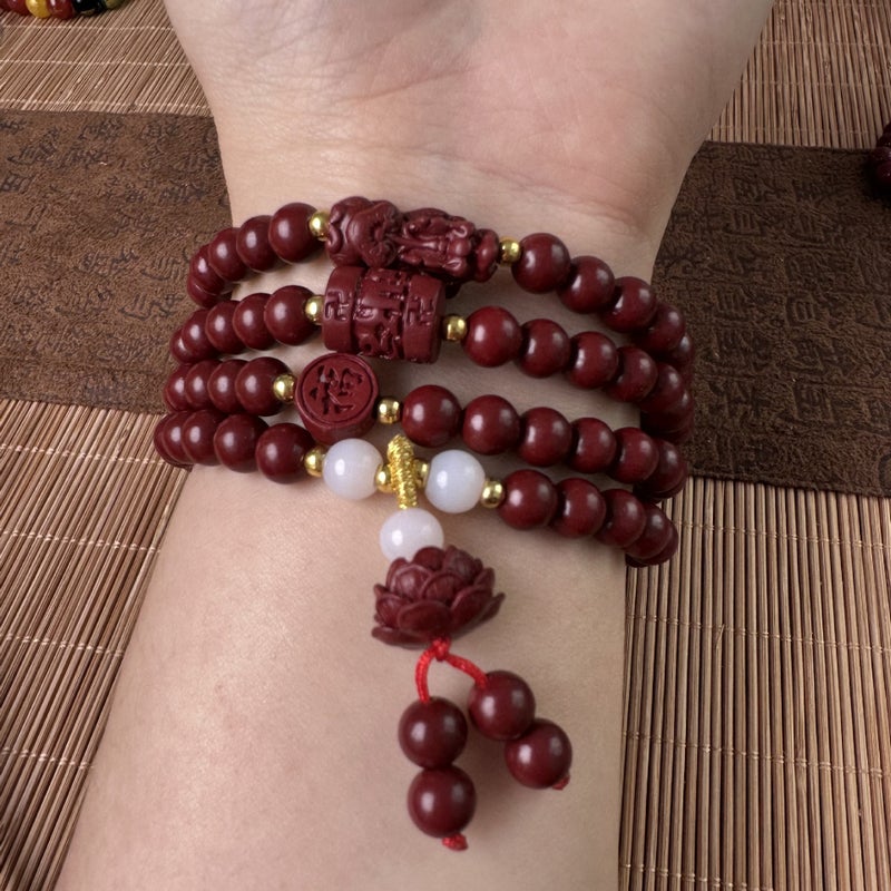 108 Bead Cinnabar Buddhist Prayer Beads Bracelet for Men and Women, Purple Gold Sand Necklace