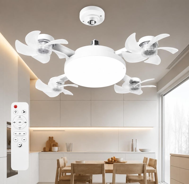 DROON Ceiling Fan LED Ceiling Fan White Flower Blades Remote Control - Image 1