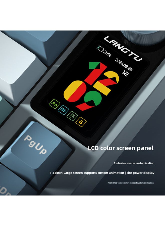 Generic - Langtu LT75 Bluetooth Wireless Keyboard Three-mode Connection Customized Office High-value E-sports Game Mechanical Keyboard-Color:LT75 Shadow-silver Jade Shaft [gradient Side Engraving] LCD Screen - Image 1