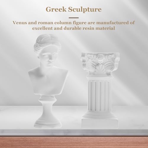HOMSFOU Greek Statue of David Bust Resin Mythology Sculpture White Roman Pillars Greek Columns David Head Artist Figurine for Roman Bookshelf Tabletop Office Decor - Image 2