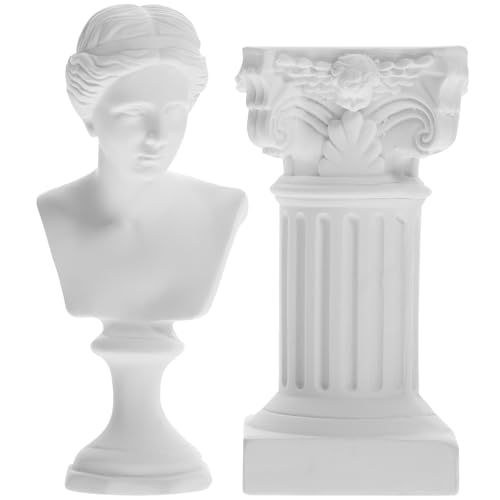 HOMSFOU Greek Statue of David Bust Resin Mythology Sculpture White Roman Pillars Greek Columns David Head Artist Figurine for Roman Bookshelf Tabletop Office Decor - Image 1