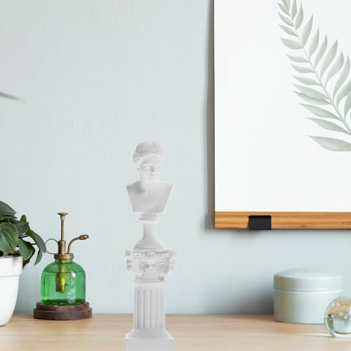 HOMSFOU Greek Statue of David Bust Resin Mythology Sculpture White Roman Pillars Greek Columns David Head Artist Figurine for Roman Bookshelf Tabletop Office Decor - Image 4