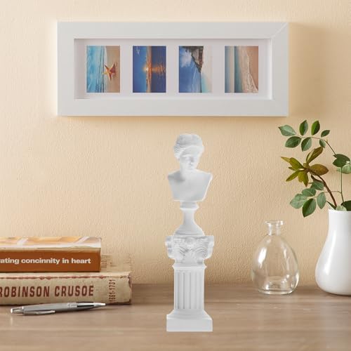 HOMSFOU Greek Statue of David Bust Resin Mythology Sculpture White Roman Pillars Greek Columns David Head Artist Figurine for Roman Bookshelf Tabletop Office Decor - Image 3