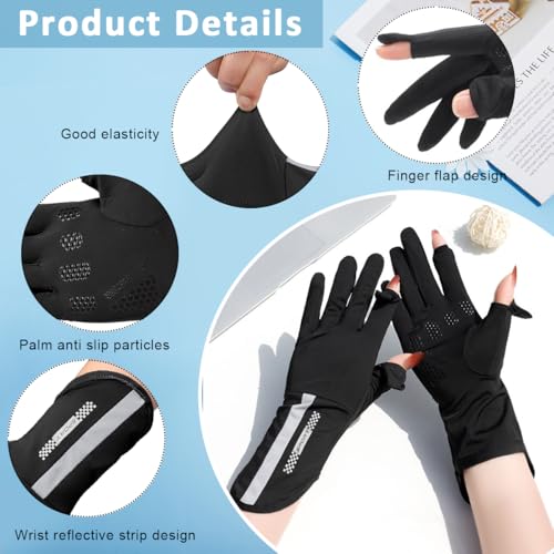 PALAY® Driving Gloves for Women, UV Protection Riding Gloves Women Sun Protection, Ice Silk Fashion Bike Gloves for Summer, Open Finger & Anti-slip Design Black - Image 3