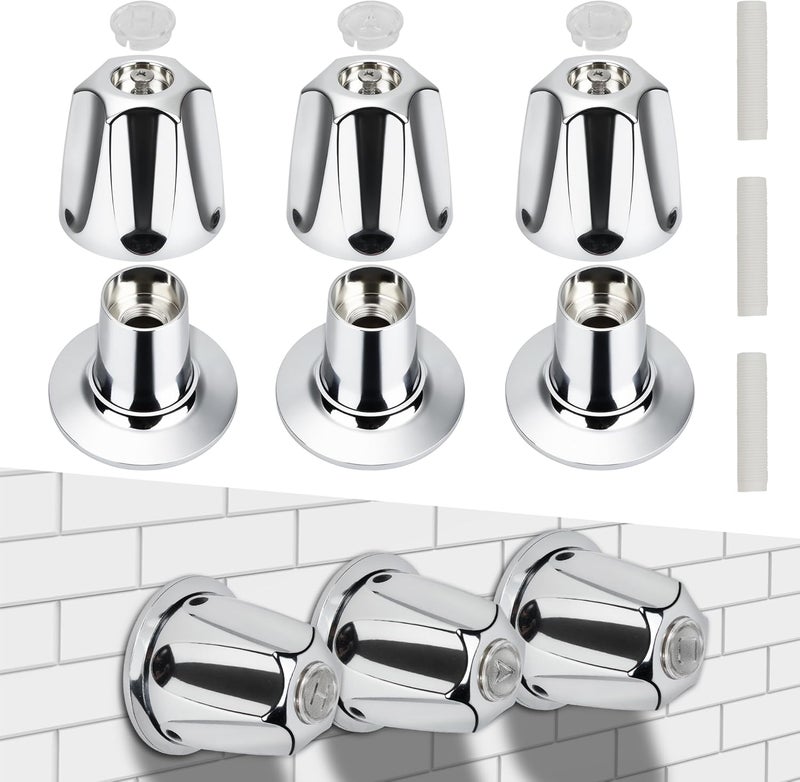 Qoroos 3 Piece Metal Shower Knob Replacement Compatible with Price Pfister Verve Tub Faucet Handle, Bathtub Knobs Include Hot/Cold/Diverter/Flange Base Replacement for Shower Trim Kit (Polished Chrome) - Image 1