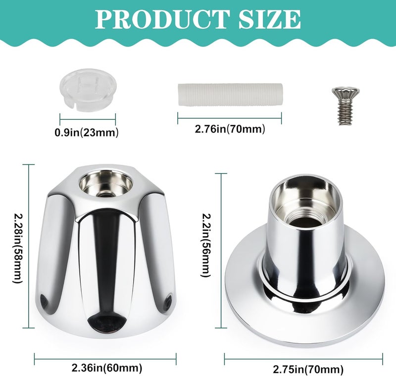 Qoroos 3 Piece Metal Shower Knob Replacement Compatible with Price Pfister Verve Tub Faucet Handle, Bathtub Knobs Include Hot/Cold/Diverter/Flange Base Replacement for Shower Trim Kit (Polished Chrome) - Image 2