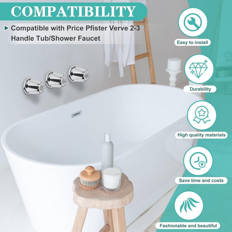 Qoroos 3 Piece Metal Shower Knob Replacement Compatible with Price Pfister Verve Tub Faucet Handle, Bathtub Knobs Include Hot/Cold/Diverter/Flange Base Replacement for Shower Trim Kit (Polished Chrome) - Image 4