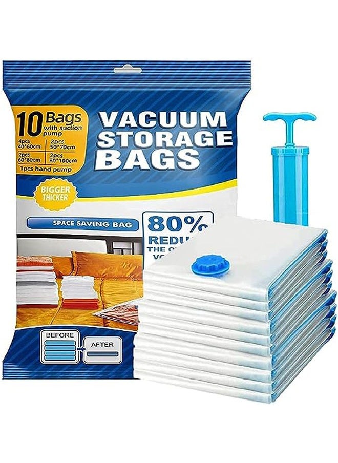 Arabest 10 Pack large Space Saver Vacuum Storage Bags 1 pcs (80x100cm) +3 pcs (50x90cm) 3 pcs (50x70), 3pcs (40x60) Reusable vacuum bag for packing,Clothe, Blanket, Pillow, Travel (with Suction Pump)  - Image 1
