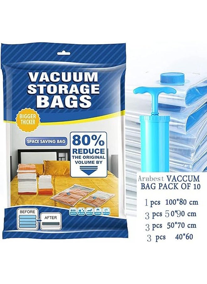 Arabest 10 Pack large Space Saver Vacuum Storage Bags 1 pcs (80x100cm) +3 pcs (50x90cm) 3 pcs (50x70), 3pcs (40x60) Reusable vacuum bag for packing,Clothe, Blanket, Pillow, Travel (with Suction Pump)  - Image 2