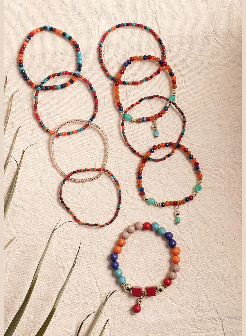 SOHI Set of 9 Trendy Beaded Casual Bracelet For Women