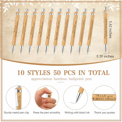 ReliThick 50 Sets Employee Appreciation Gift Bulk Inspirational Bamboo Ballpoint Pen with Thank You Greeting Card Graduation Appreciation Gift for Teacher Coworker Nurse Staff Student Office Team - Image 3
