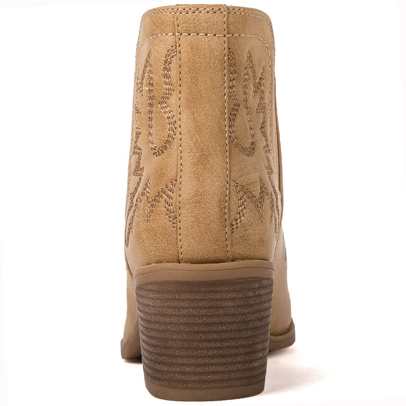 GLOBALWIN Cowboy Boots For Women Western Style Comfortable Pull On Short Ankle Cowgirl Boots Low Heel Khaki Size 10M - Image 5