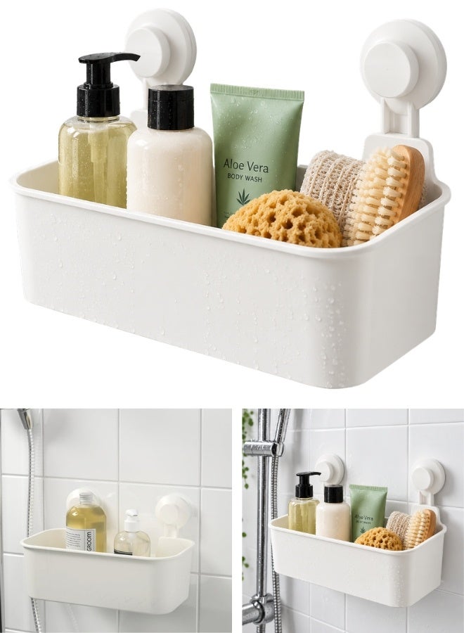 IKEA TISKEN White Bathroom Basket with Strong Suction Cups, 28 × 17 × 17 cm Wall-Mounted Shower Organizer with Up to 3 kg Load Capacity, No-Drill Storage Caddy for Shampoo, Soap, Body Wash, Sponges and Bathroom Accessories, Suitable for Glass, Mirrors and Smooth Tiles - Image 1