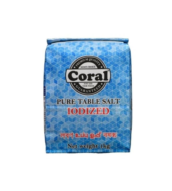Coral Pure Table Iodized Salt 1kg Pack of 12