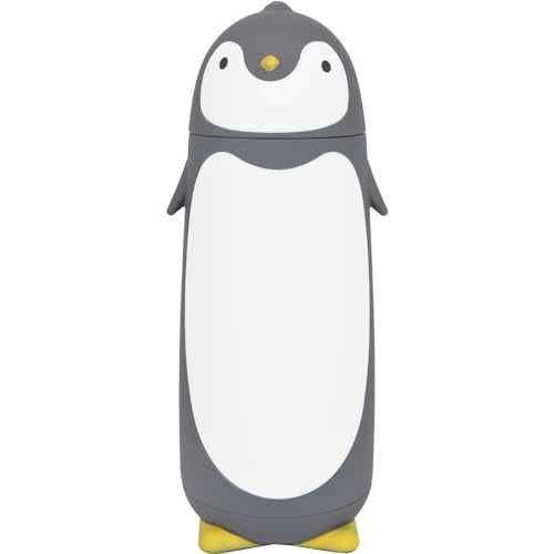 ChezMax Penguin Insulated Water Bottle - Stainless Steel Vacuum Double Walled Bottle Flask Travel Mug for Kids, Students, 9.6oz, Grey - Image 1