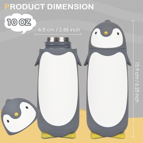 ChezMax Penguin Insulated Water Bottle - Stainless Steel Vacuum Double Walled Bottle Flask Travel Mug for Kids, Students, 9.6oz, Grey - Image 2