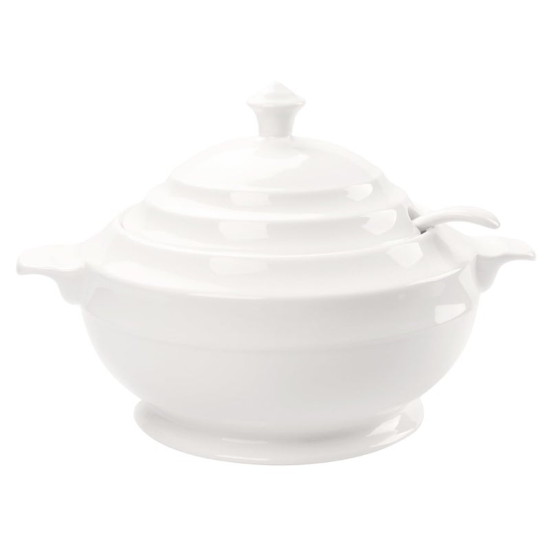 jinsongdafa Casserole Dish with Serving Handle, 2.7-quart White French Soup pot, Ceramic Tureen with Lid and Ladle, for Dinner and Party, Microwave, Dishwasher, Oven Safe 11.6 Inch - Image 1