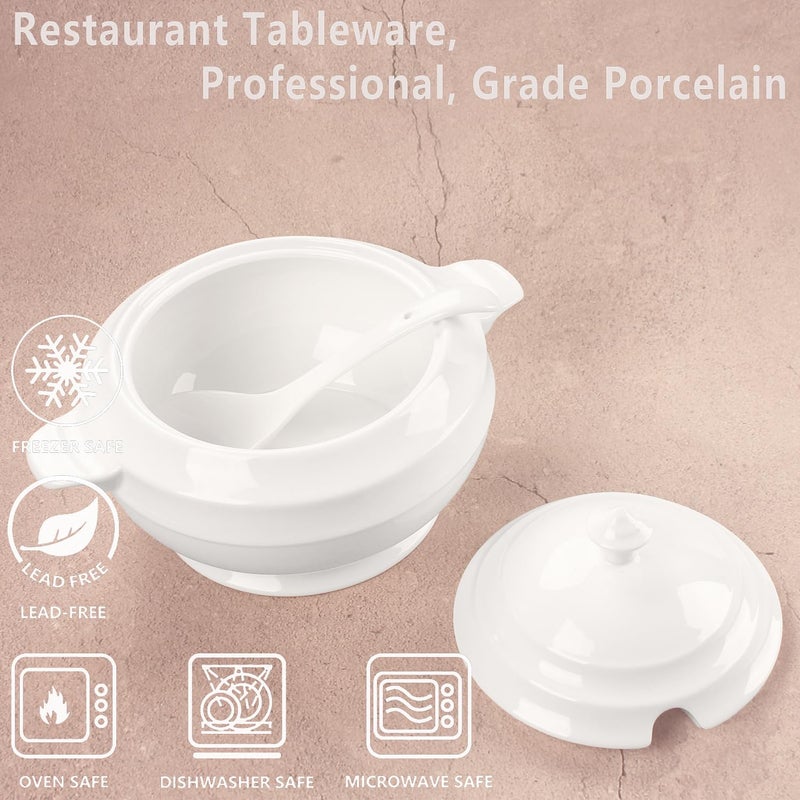 jinsongdafa Casserole Dish with Serving Handle, 2.7-quart White French Soup pot, Ceramic Tureen with Lid and Ladle, for Dinner and Party, Microwave, Dishwasher, Oven Safe 11.6 Inch - Image 4