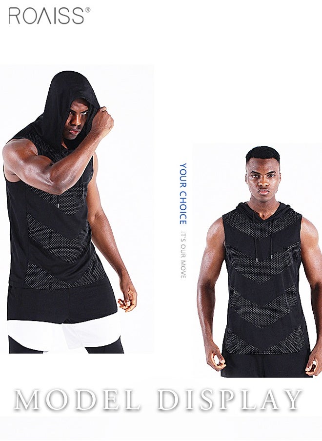 roaiss - Men's Hoodie Vest Fashion Casual Solid Color Fitness Gym Muscle T Shirt Sleeveless Hooded Bodybuilding Tight-Drying Tops - Image 1