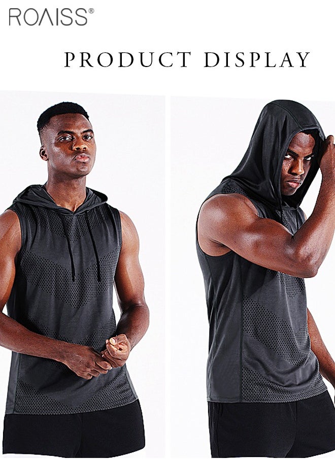 roaiss - Men's Hoodie Vest Fashion Casual Solid Color Fitness Gym Muscle T Shirt Sleeveless Hooded Bodybuilding Tight-Drying Tops - Image 1